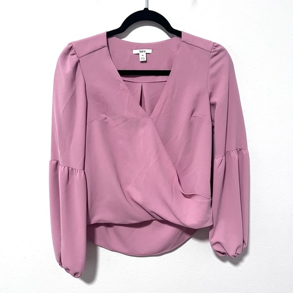 Bar III Pink Wrap Blouse with Bishop Sleeves XS - Picture 2 of 8